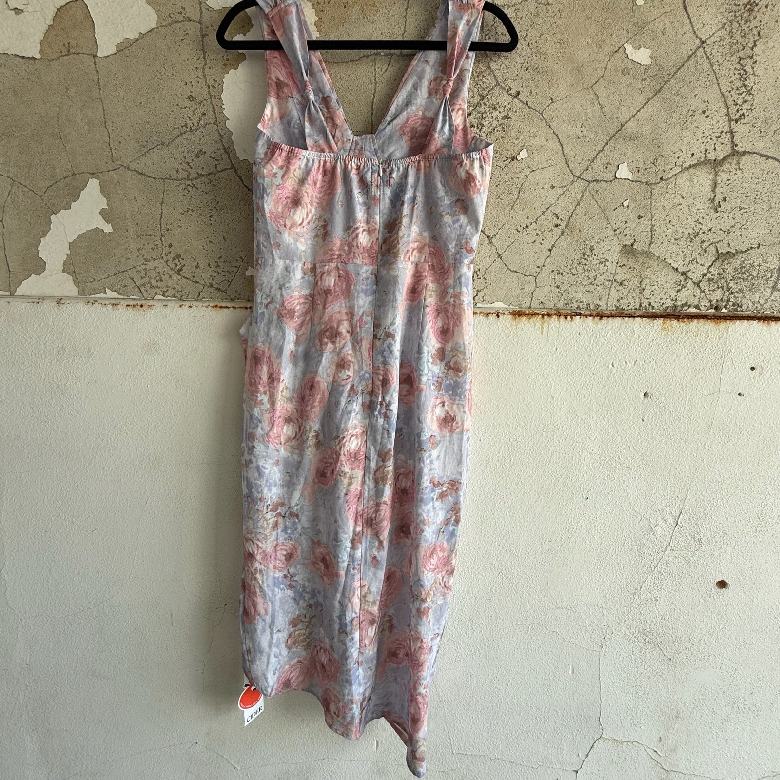 Romantic Floral Ruched Midi Dress Sleeveless Watercolor Knotted Strap Size M — image 6 of 8